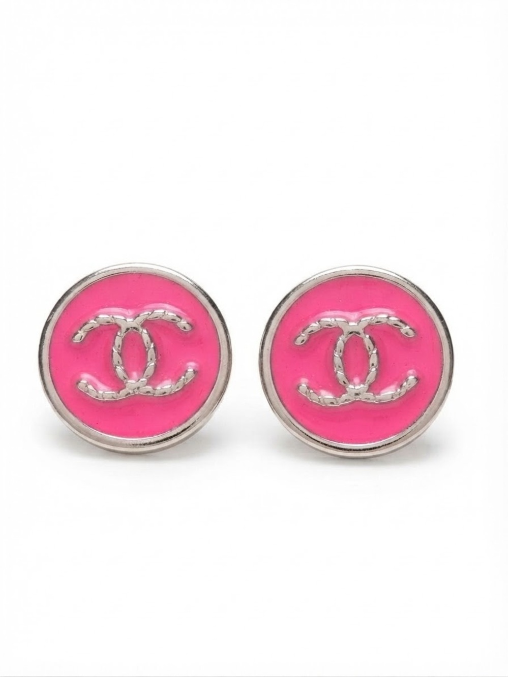 Hot Pink Round Letter C Stud Earrings